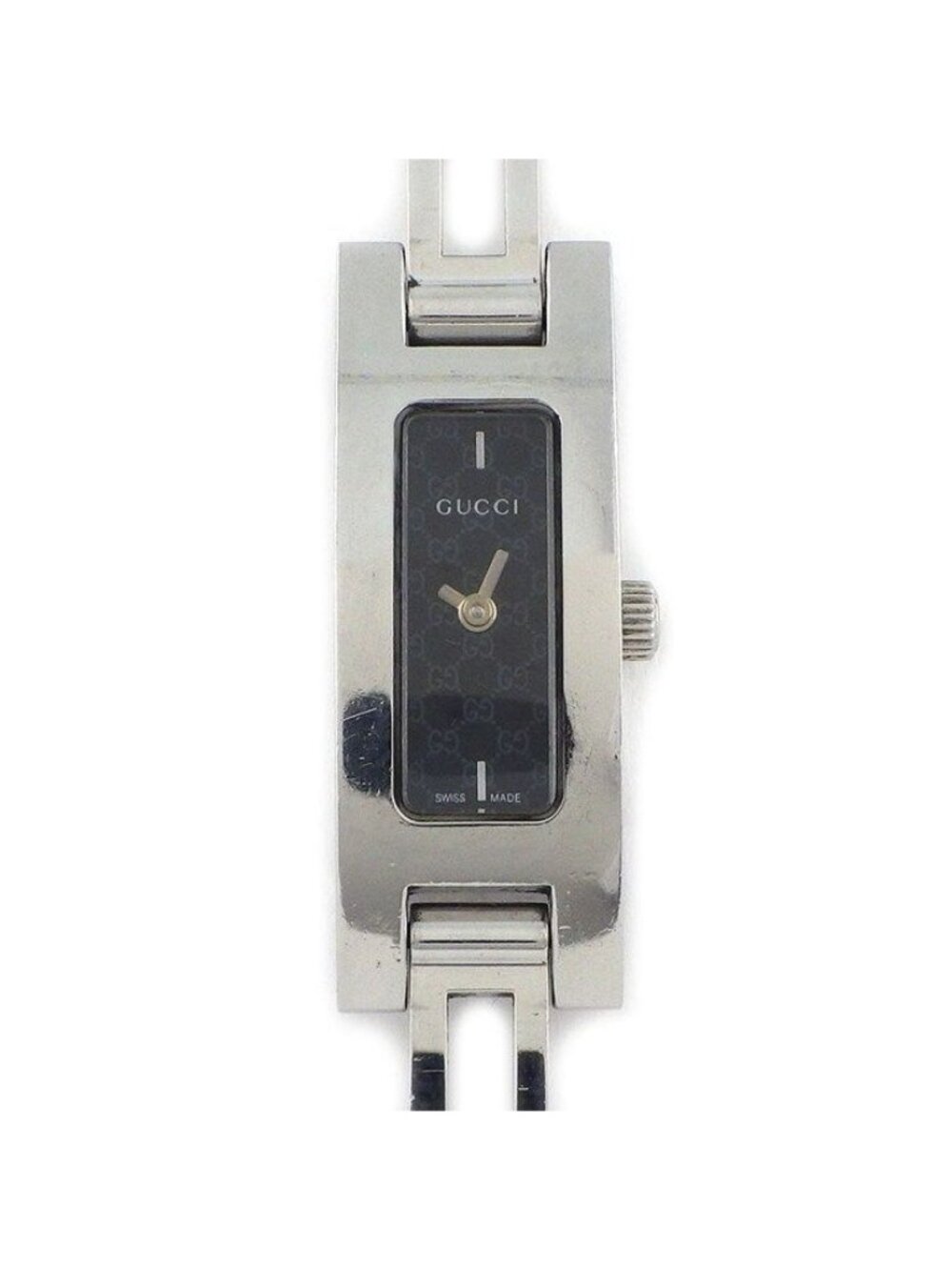 Gucci Watch Bracelet GG Logo Rectangular Black Dial SS Quartz Analog